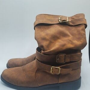 Tan Women's Combat Boots with Buckle Straps